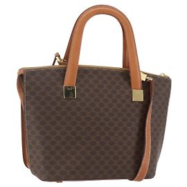 Céline CELINE Macadam Canvas Handtasche aus PVC-Leder 2-Wege Braun Gold Auth ep12312