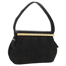 CHANEL Matelassé Handtasche Wildleder Schwarz Gold CC Auth 157875V