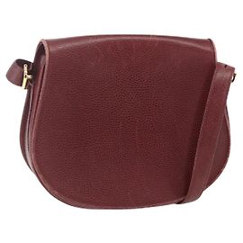 Cartier Bolsa de ombro Must Line em couro Bordeaux e ouro Auth mr1721