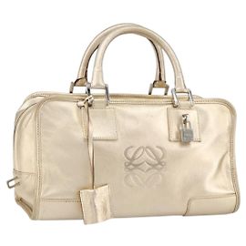 LOEWE Anagram Americana 28 Borsa a mano in pelle tono oro Auth ep12399