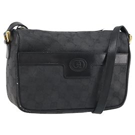 Borsa a Spalla GG Canvas Gucci Nera Oro 001 14 0412 Auth ep12224