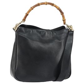 Borsa a mano in pelle Gucci Bamboo 2way Nera Oro 001 1998 1638 Auth BA8637