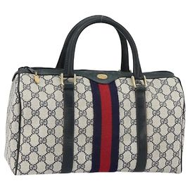 Gucci Bolso Boston GG Supreme Sherry Line en PVC Navy Gold 010 378 Auth 158801