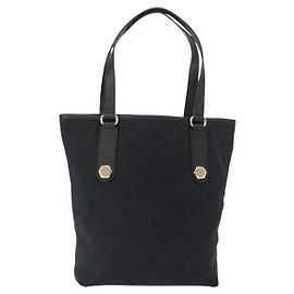 Borsa Tote GG Canvas Gucci Nera Oro 153009 Auth 156794