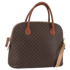 Céline Bolsa de mão em lona Macadam CELINE em couro PVC 2 em 1 marrom dourado Auth 157458V