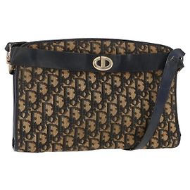 Bolso de Hombro de Lona Trotter Christian Dior Azul Marino Dorado Auth bs31649