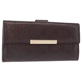 GUCCI GG Canvas Guccissima Lange Geldbörse Leder Braun Gold 112715 Auth 156714