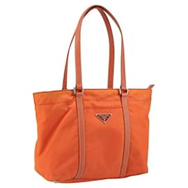 PRADA Tote Bag aus Nylon und Leder in Orange Silber Auth gh1423 - Prada