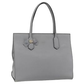 GUCCI Tote Bag Leather Gray Gold 440055 Auth ka948