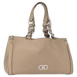 Tote Bag aus Leder Beige Silber Salvatore Ferragamo Auth ka939