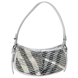 Bolsa de Ombro Burberry Nova Check PVC Prata Auth 156475