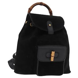 Zaino in suede Gucci Bamboo Nero Oro 003 1956 0030 Auth 155694