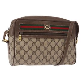 Borsa Gucci GG Supreme Web Sherry Line in PVC beige e oro 56 02 088 Auth ep12231