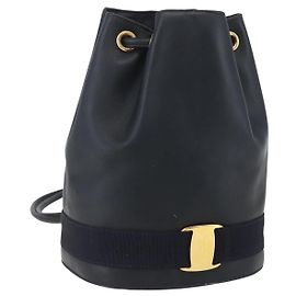 Zaino in pelle Salvatore Ferragamo blu navy oro Auth ka976