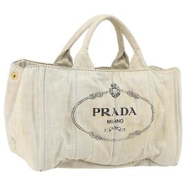 PRADA Canapa MM Borsa a mano in tela grigia oro Auth 151445