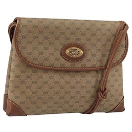 GUCCI Micro GG Supreme Schultertasche PVC Beige Gold 007 92 5548 Auth 156790