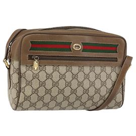 Borsa Sherry Line GG Supreme Web di GUCCI in PVC beige e oro 56 02 088 Auth ep12386