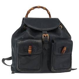 Zaino in pelle Gucci Bamboo blu navy oro 003 2058 0016 Auth 151451