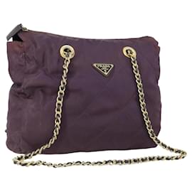 PRADA Borsa a Spalla con Catena Nylon Viola Oro Auth 155418