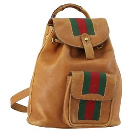 Zaino in pelle marrone e rosso della linea Sherry con motivo Bamboo di GUCCI Auth 151581