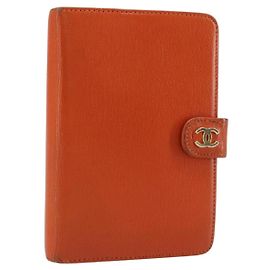 Cubierta de Planificador CHANEL Cuero Naranja Oro CC Auth fm4997