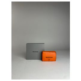 Portafoglio in pelle vintage Balenciaga arancione e nero