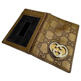 Vintage Gucci Monogram Leather Card Holder Gold