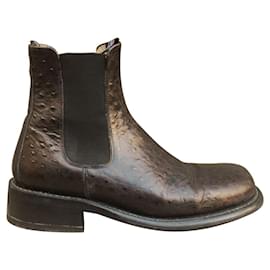 Autre Marque Jean-Baptiste Rautureau Ostrich Leather Boots Dark Brown