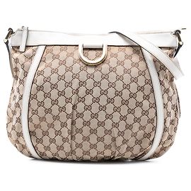 Borsa a tracolla Gucci in tela GG beige Abbey D Ring