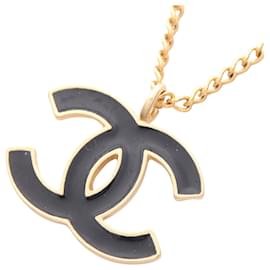 Collana pendente in smalto nero e oro placcato CC di Chanel