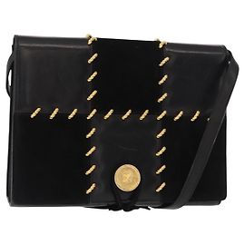 Borsa a Spalla Gancini in Pelle Suede Nera e Oro Auth 156462 di Salvatore Ferragamo