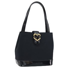 SAINT LAURENT Borsa a mano in tela pelle nera oro Auth 156805