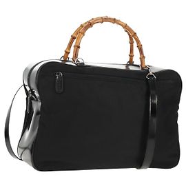 Bolso de mano de nylon esmaltado negro y plata Gucci Bamboo 002 2040 0430 Auth bs31639