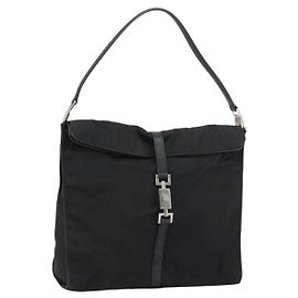 Bolsa de Ombro GUCCI Jackie em Nylon Preto Prata 001 3355 1781 Auth ep12448