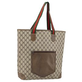 GUCCI GG Supreme Web Sherry Linie Tote Bag aus PVC Beige Rot Auth ep12381