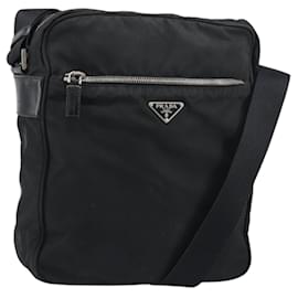 Borsa a Spalla PRADA Nylon Argento Nero Auth ep12391