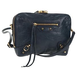 Borsa a spalla classica Reporter in pelle Balenciaga blu navy oro 488795 Auth am10138V