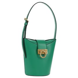 Borsa a mano in pelle Trifoglio Gancini di Salvatore Ferragamo, verde e oro, autentica am10108V