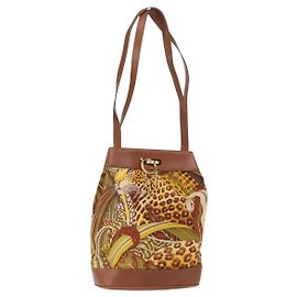 Bolsa de Ombro Salvatore Ferragamo em Lona Marrom Dourado Auth 151697
