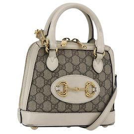 Gucci Bolsa GG Supreme Horsebit PVC 2way Bege Branco ouro 640716 Auth gh1419