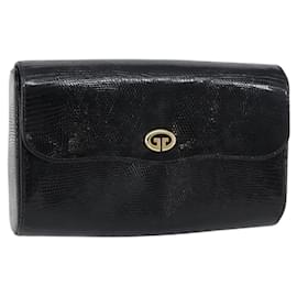 Bolso Clutch GUCCI de cuero grabado Negro Dorado Auth am10083 - Gucci