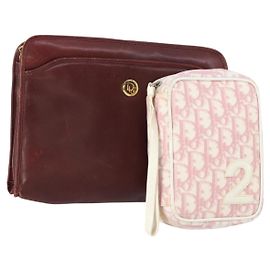 Borsa clutch in tela Trotter Christian Dior in pelle PVC 2 pezzi Rosso Rosa Auth bs31733