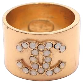 Chanel Coco Mark Wide Open Ring Leather Metal Red ref.2491353