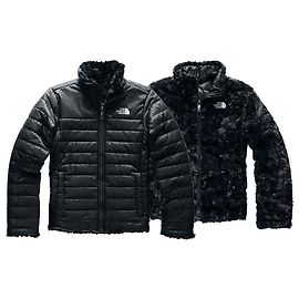 The North Face Veste réversible Mossbud Swirl pour fille, noire, doublée en peluche, doudoune, taille M