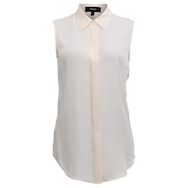 Blusa sin mangas de georgette con botones en seda blanca Theory