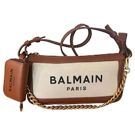 Autre Marque Borsa a tracolla Balmain B-Army in tela e pelle crema e marrone