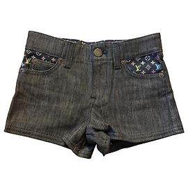 Louis Vuitton Takashi Murakami Monogramm Denim Shorts Schwarz 6 Jahre