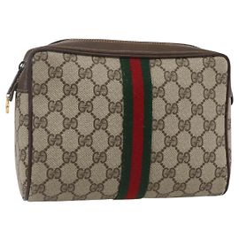 GUCCI GG Supreme Web Sherry Line Clutch Bag PVC Beige Oro 63 01 012 Auth mr1689