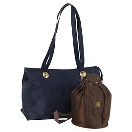 Borsa tote MCM Logogram Vicetos in PVC 2 pezzi Marrone Blu Navy Auth 151690