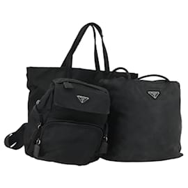 PRADA Borsa a Mano Nylon 3 Pezzi Nera Auth 151495